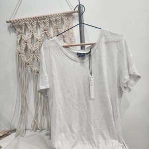 [ Nichole Miller] New with tags, Women's size L-  white v neck w/ gold piping